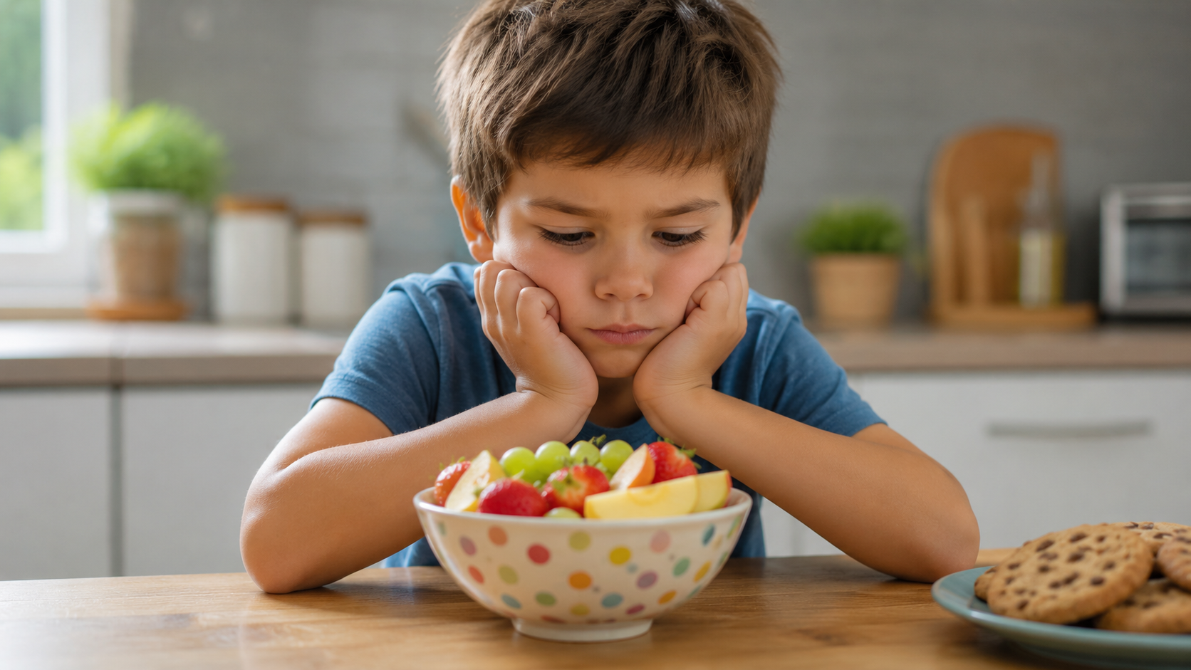 Niño comiendo un bol de verduras