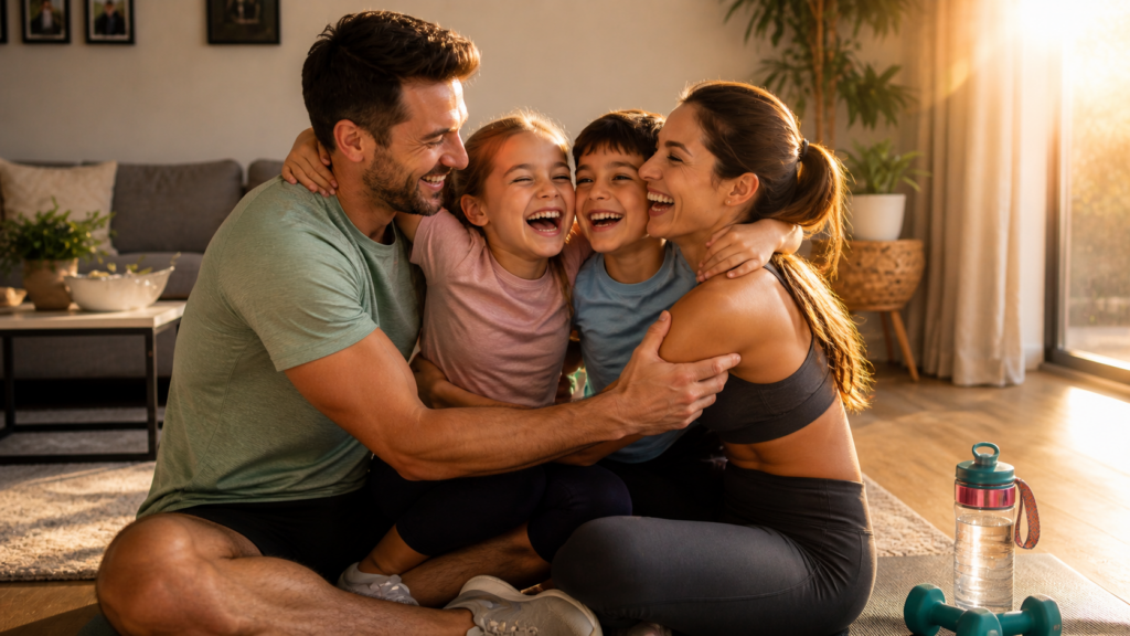 Familia contenta haciendo ejercicio