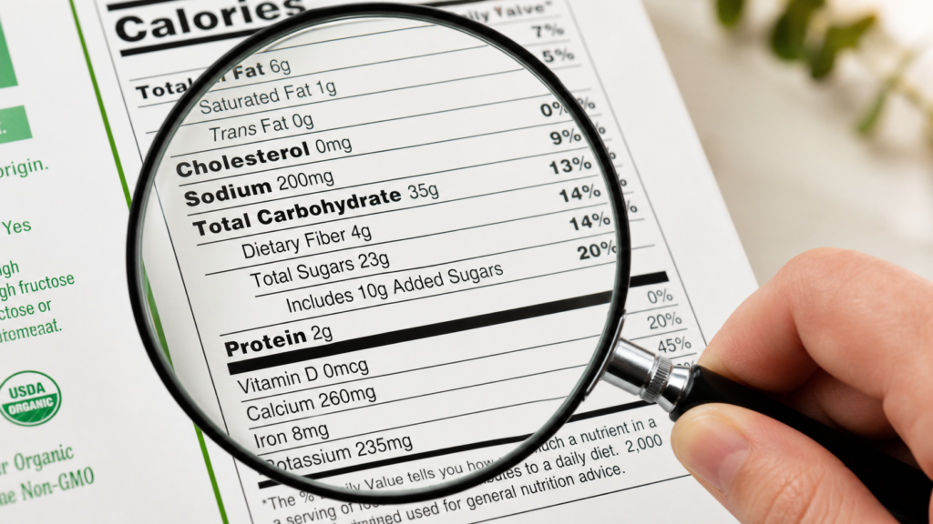 Detalle técnico de una tabla nutricional para aprender a leer etiquetas nutricionales